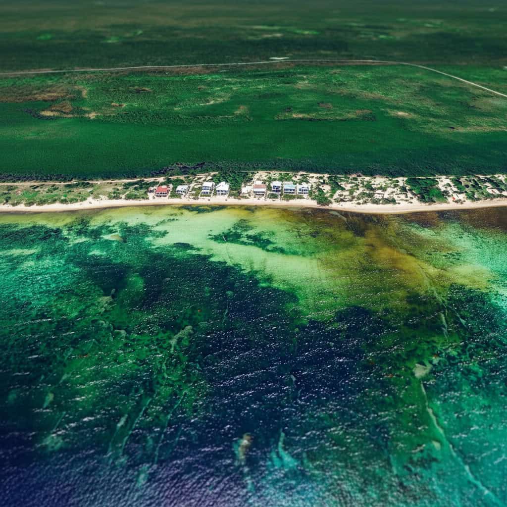 vista de la playa de Mahahual hacia el desarrollo